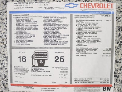 1990 Chevrolet Corvette ZR1 Wow Time Capsule 11K Original Miles Window Sticker Cassette