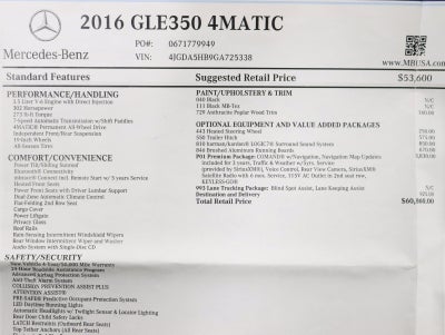 2016 Mercedes-Benz GLE 4MATIC® 2 Owner Premium Pkg Lane Tracking Pkg Nav Roof