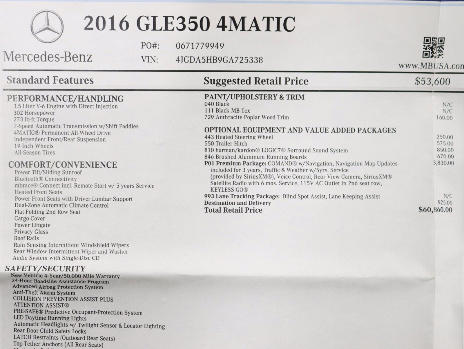 2016 Mercedes-Benz GLE 4MATIC® 2 Owner Premium Pkg Lane Tracking Pkg Nav Roof