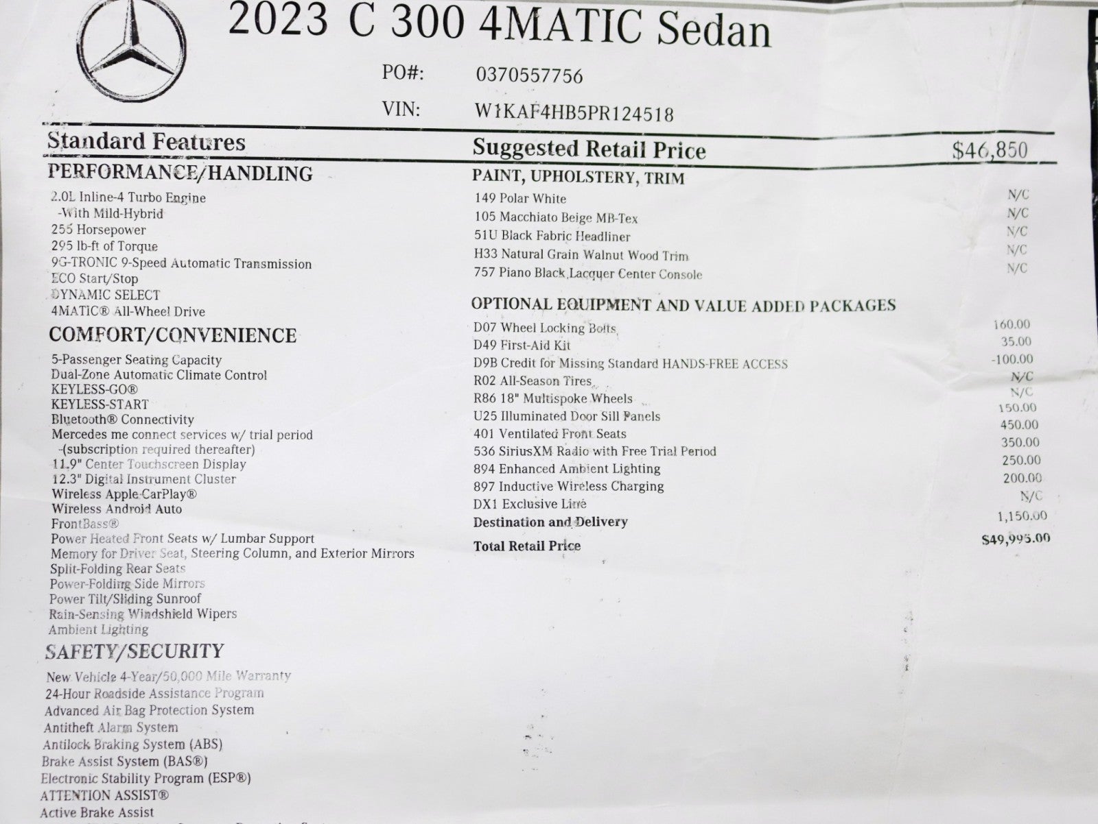 2023 Mercedes-Benz C 300 C 300 4MATIC® Sedan Surround Cameras Heated/Cooled Seats Moonroof