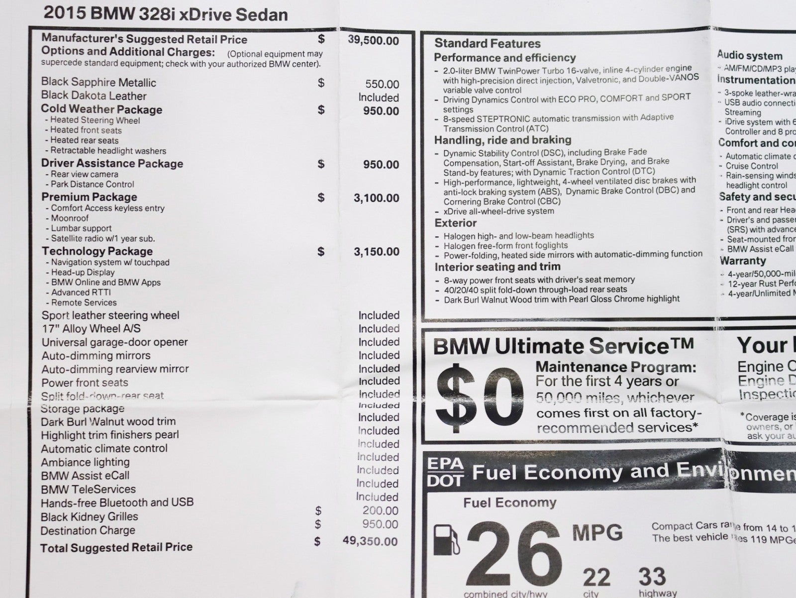 2015 BMW 328i xDrive 2 Owner Tech Pkg Premium Pkg Driver Assist Cold Weather Pkg Loaded