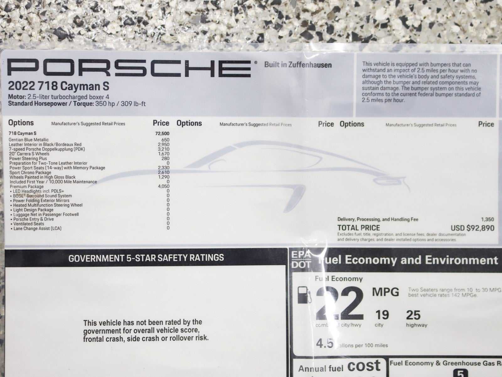 2022 Porsche 718 Cayman S 1 Owner PDK Premium Pkg Sport Chrono Pkg Sport Seats Loaded