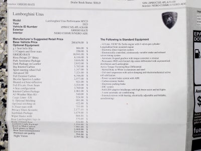 2023 Lamborghini Urus Full PPF/Performante Carbon Interior/Exterior Pkg Rear TV's Night Vision 4-Place Seat B&O Sound