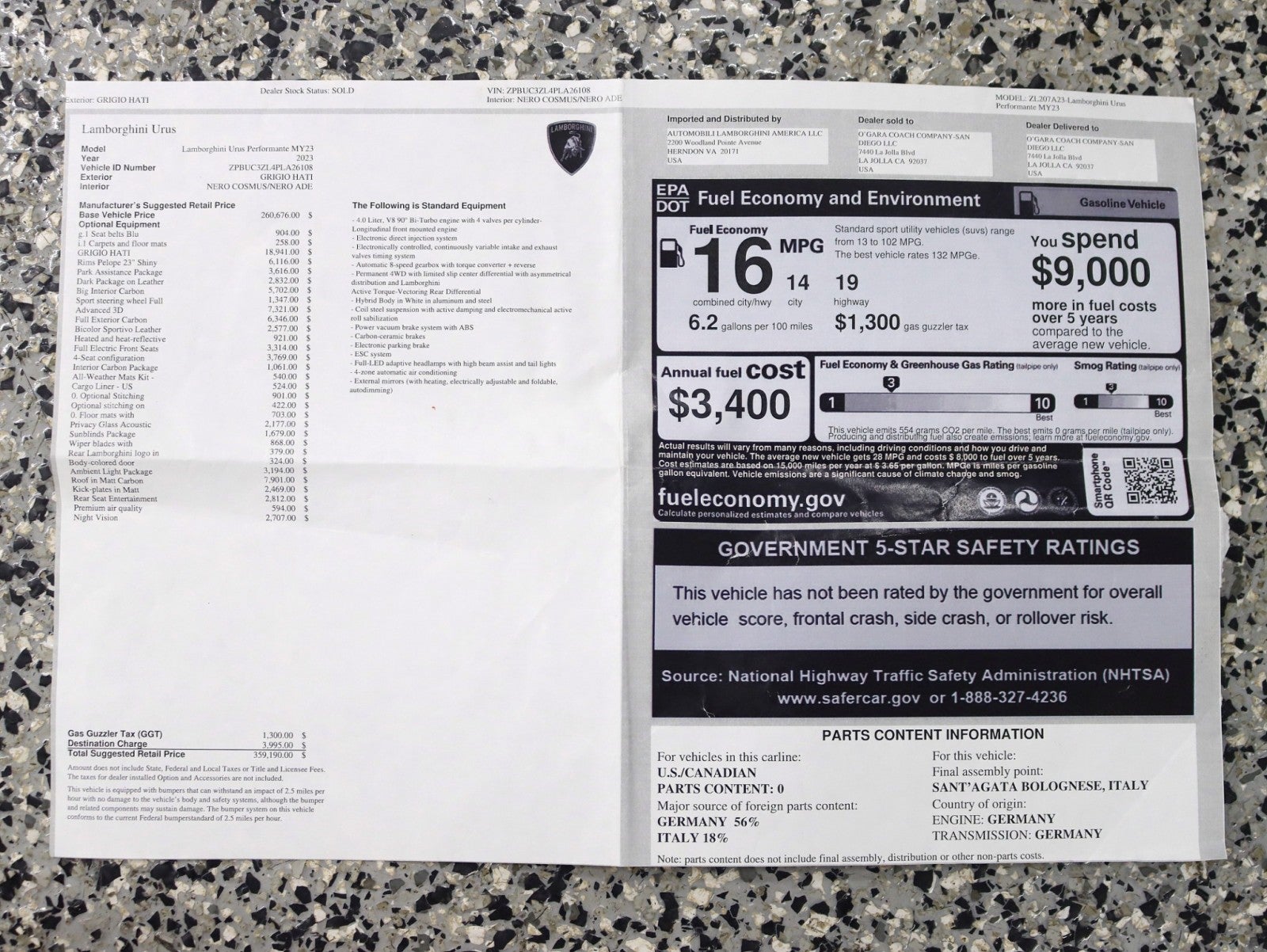 2023 Lamborghini Urus Full PPF/Performante Carbon Interior/Exterior Pkg Rear TV's Night Vision 4-Place Seat B&O Sound